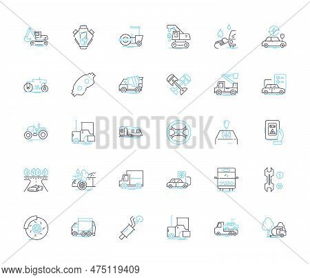 Auto Service Industry Linear Icons Set. Mechanics, Repairs, Maintenance, Diagnostics, Alignment, Oil