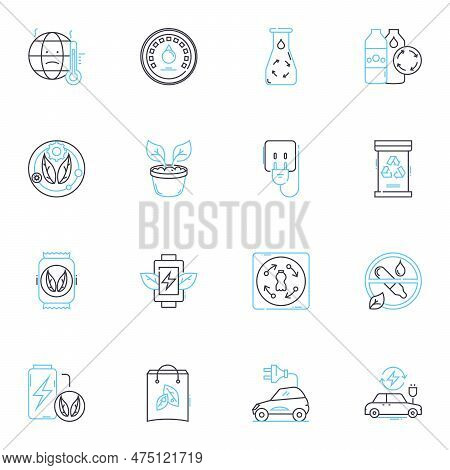 Eco-friendly Consciousness Linear Icons Set. Sustainability, Green, Conservation, Eco-friendly, Envi