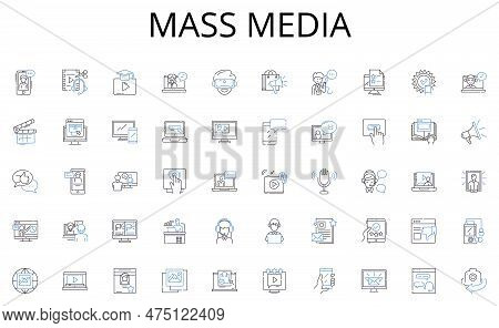 Mass Media Line Icons Collection. Console, Graphics, Online, Adventure, Action, Strategy, Quest Vect