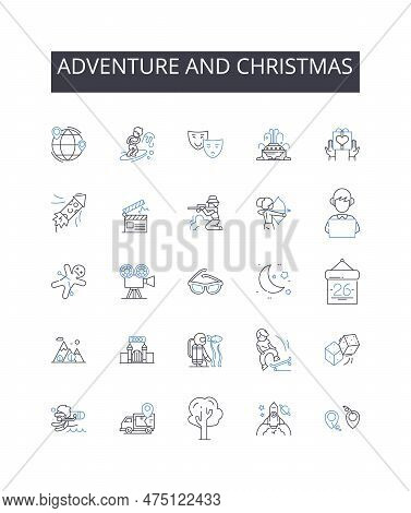 Adventure And Christmas Line Icons Collection. Dventure, Thrill, Excitement, Risk, Dare, Expedition,