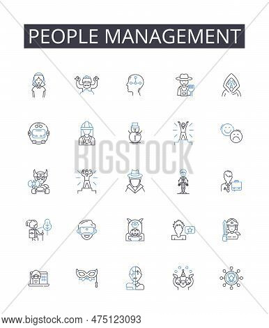 People Management Line Icons Collection. Staff Supervision, Team Coordination, Resource Allocation, 