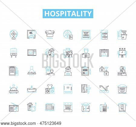 Hospitality Linear Icons Set. Accommodation, Service, Hospitality, Comfort, Experience, Amenities, W