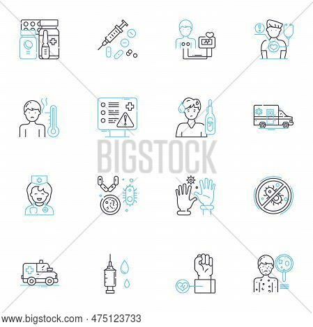 Online Medical Consultation Linear Icons Set. Telemedicine, Virtualcare, E-health, Telepsychiatry, T