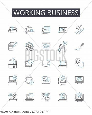 Working Business Line Icons Collection. Running Company, Busy Office, Operational Enterprise, Functi