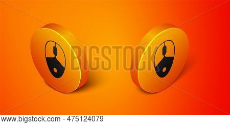 Isometric Computer Mouse Gaming Icon Isolated On Orange Background. Optical With Wheel Symbol. Orang