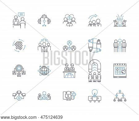 Presentation And Demonstration Line Icons Collection. Showcase, Pitch, Exhibit, Display, Performance