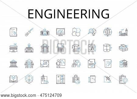 Engineering Line Icons Collection. Design, Construction, Development, Innovation, Manufacturing, Tec