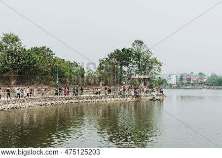 Kritipur, Nepal - April 14, 2023: View Of Taudaha Lake In Kritipur Near Kathmandu. Nowadays, It Has 