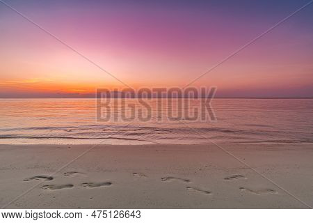 Colorful Sky Ocean Beach Sunrise With Dramatic Motivational Mood. Tropical Island Seaside, Coastal L