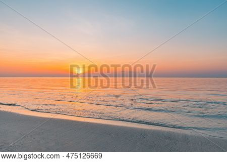 Colorful Sky Ocean Beach Sunrise With Dramatic Motivational Mood. Tropical Island Seaside, Coastal L