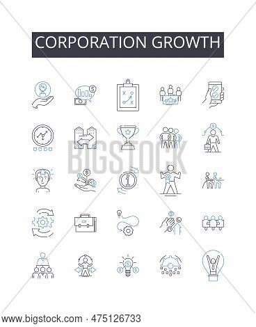 Corporation Growth Line Icons Collection. Company Expansion, Business Development, Enterprise Progre
