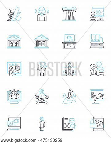 Economic Instruction Linear Icons Set. Investments, Finances, Capital, Budgeting, Inflation, Taxes, 
