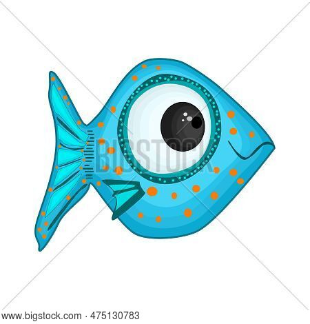 Cartoon Fish Isolated On White Background. Cute Kawaii Colorful Aquarium Or Sea Animal. Blue Tropica