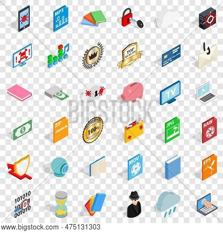Folder Icons Set. Isometric Style Of 36 Folder Icons For Web For Any Design