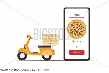 Food Online Order Smartphone. Pizza Delivery. Food Delivery Concept.