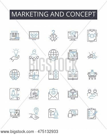 Marketing And Concept Line Icons Collection. Salesmanship And Approach, Promotion And Tactic, Advert