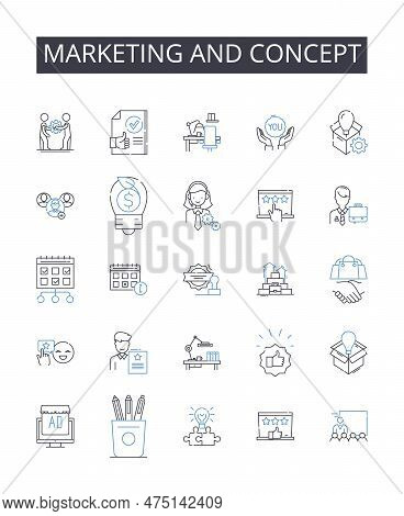 Marketing And Concept Line Icons Collection. Salesmanship And Approach, Promotion And Tactic, Advert