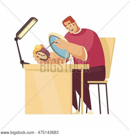 Craftsman Composition With Isolated View Of Watch Repairer Working At Table With Alarm Clock Vector 