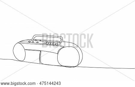 Record Player, Tape Recorder One Line Art. Continuous Line Drawing Of Tape, Retro, Cassette, Vintage
