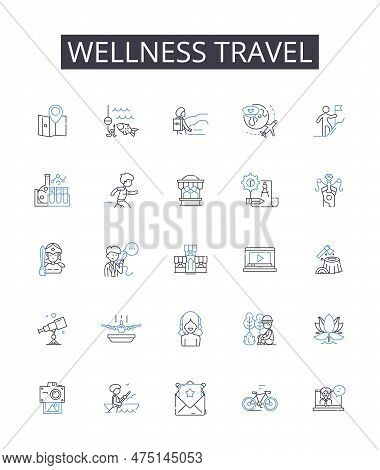 Wellness Travel Line Icons Collection. Eco-tourism, Cultural Immersion, Adventure Holiday, Luxury Ge