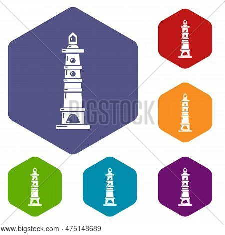 Navigate Tower Icons Colorful Hexahedron Set Collection Isolated On White