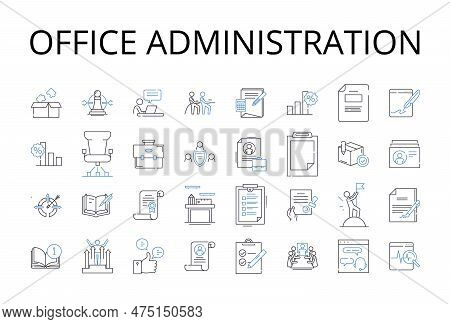 Office Administration Line Icons Collection. Business Management, Marketing Strategy, Human Resource