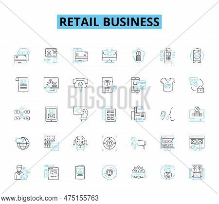 Retail Business Linear Icons Set. Inventory, Sales, Customer, Marketing, E-commerce, Loyalty, Advert