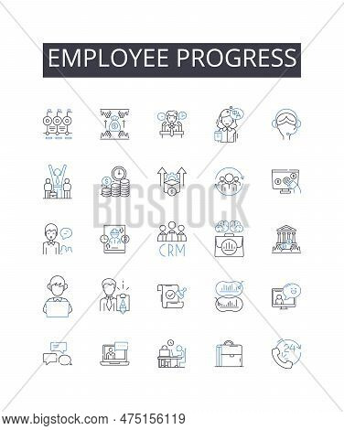 Employee Progress Line Icons Collection. Worker Development, Staff Advancement, Personnel Growth, Wo