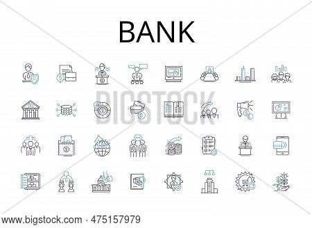 Bank Line Icons Collection. Financial Institution, My Lender, Credit Union, Savings And Loan, Thrift