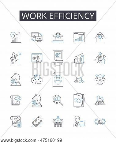 Work Efficiency Line Icons Collection. Ink, Printer, Paper, Pages, Graphics, Text, Images Vector And