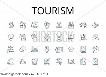Tourism Line Icons Collection. Travel Industry, Vacation Business, Hospitality Sector, Sightseeing M
