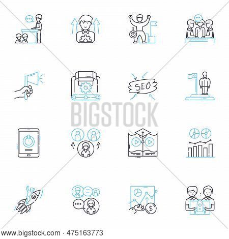 Human Management Linear Icons Set. Leadership, Communication, Delegation, Motivation, Empowerment, T