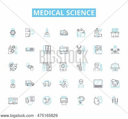 Medical Science Linear Icons Set. Diagnosis, Treatment, Surgery, Radiology, Immunology, Oncology, Ph