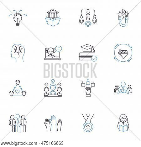 Coursework And Corporation Line Icons Collection. Collaboration, Synergy, Accountability, Efficiency