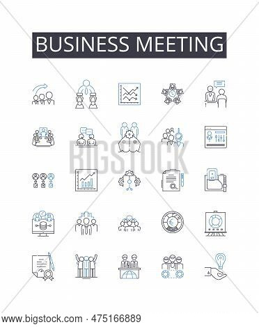 Business Meeting Line Icons Collection. Team Building, Board Meeting, Sales Pitch, Conference Call, 