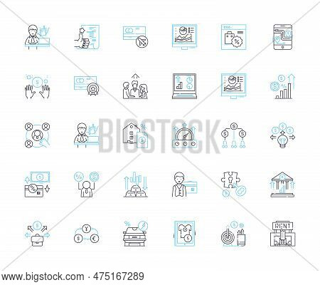 Budgetary Revenue Linear Icons Set. Income, Taxation, Fiscal, Revenue, Earnings, Funds, Monies Line 