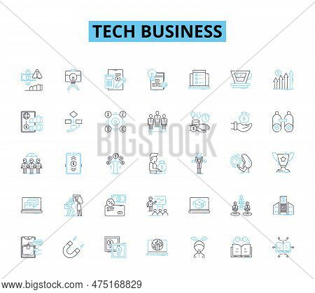 Tech Business Linear Icons Set. Innovation, Disruption, Start-up, Automation, Software, Hardware, Cy
