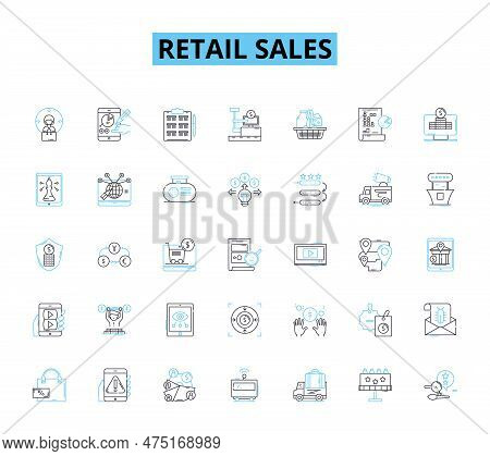 Retail Sales Linear Icons Set. Discounts, Promotions, Sales, Inventory, Customer Service, Advertisin