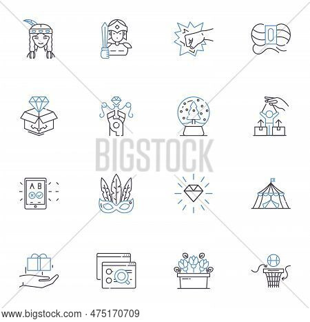Activities Line Icons Collection. Dancing, Hiking, Camping, Painting, Swimming, Fishing, Writing Vec