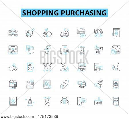 Shopping Purchasing Linear Icons Set. Retail, Sale, Buy, Store, Mall, Online, Cart Line Vector And C