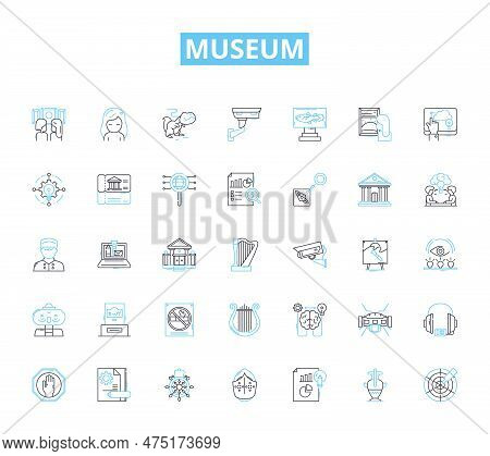 Museum Linear Icons Set. Artifacts, Exhibits, Gallery, Archaeology, History, Memorabilia, Sculpture 