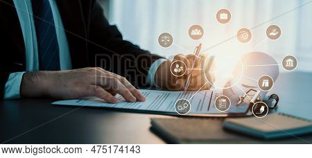 Smart Law, Legal Advice Icons And Lawyer Working Tools In The Lawyers Office Showing Concept Of Digi