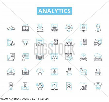 Analytics Linear Icons Set. Data, Metrics, Insights, Analysis, Dashboard, Visualization, Trends Line