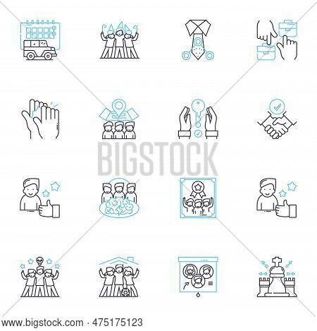Business Squad Linear Icons Set. Collaboration, Strategy, Cohesion, Innovation, Resilience, Synergy,