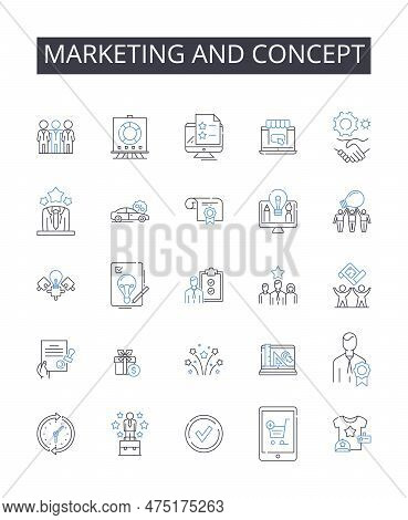 Marketing And Concept Line Icons Collection. Salesmanship And Approach, Promotion And Tactic, Advert