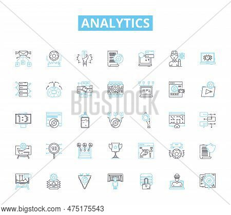 Analytics Linear Icons Set. Data, Metrics, Insights, Analysis, Dashboard, Visualization, Trends Line
