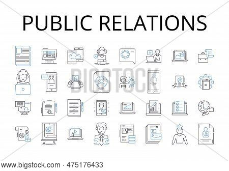 Public Relations Line Icons Collection. Social Media, Marketing Strategy, Creative Advertising, Prof