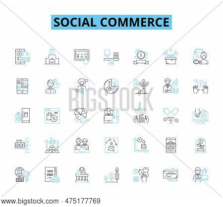 Social Commerce Linear Icons Set. Marketplace, E-commerce, Shopping, Influencers, Advertising, Sales
