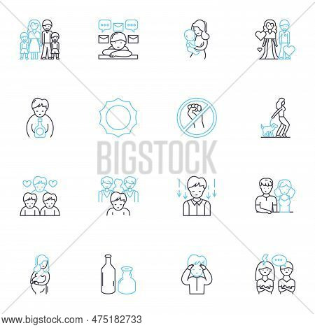 Mental Work Linear Icons Set. Concentration, Cognition, Analysis, Intelligence, Creativity, Focus, C