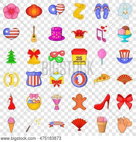 Decoration Icons Set. Cartoon Style Of 36 Decoration Icons For Web For Any Design